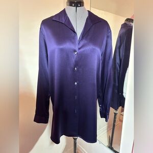 august silk Deep Purple Satin Button-Up Shirt